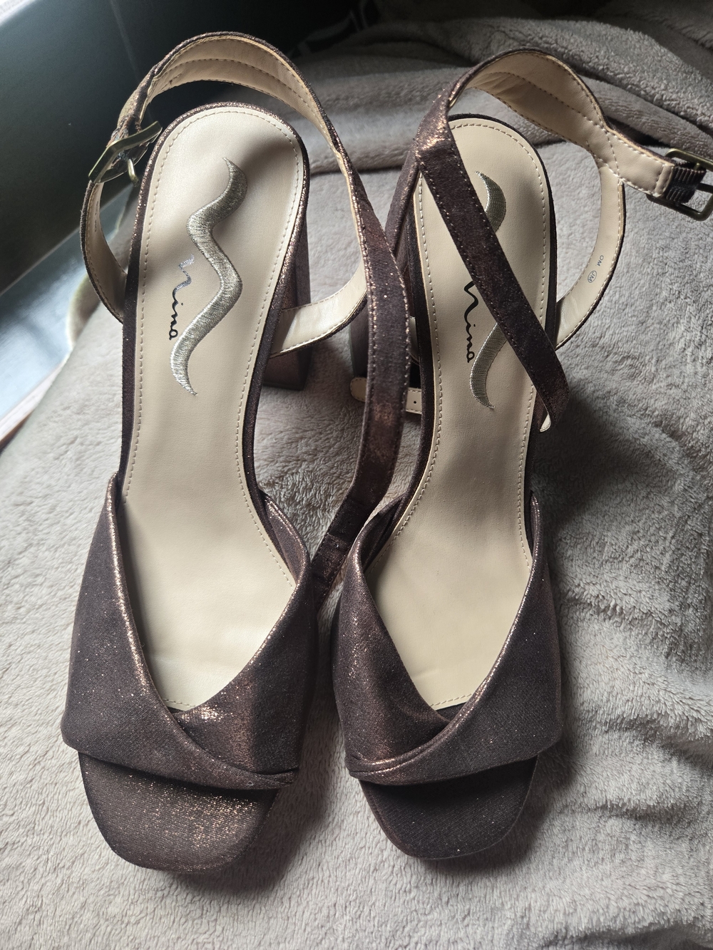 Nina Women's Bronze Metallic Open-Toe Slingback Heels